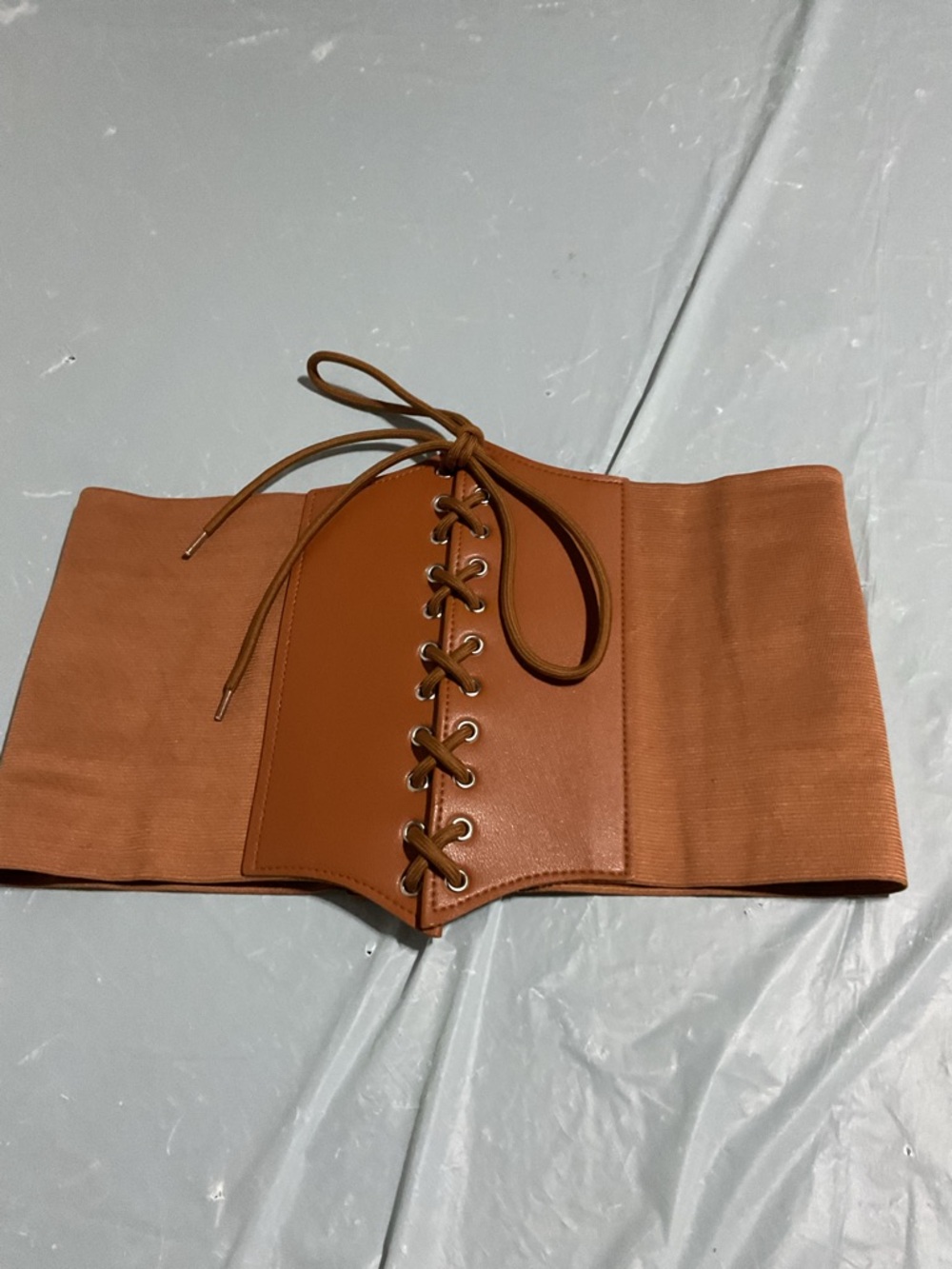 Wide Lace-Up Waist Belt in Tan Brown 1089 - Picture 2 of 5